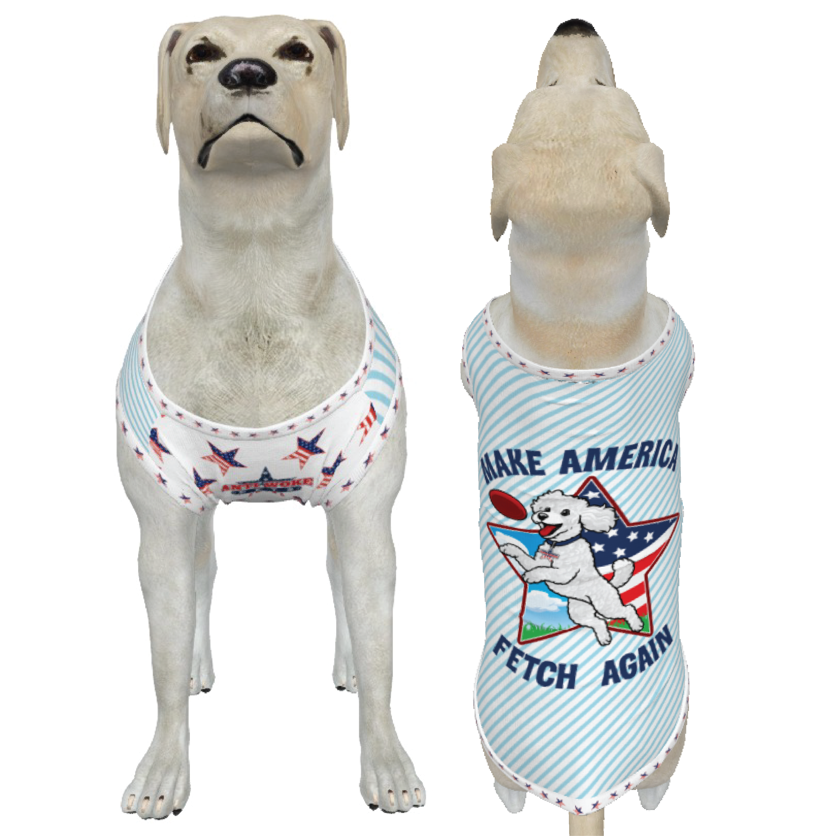 Poodle- Blue Candy Stripe- Make America Fetch Again - Big Dog's Tank Top